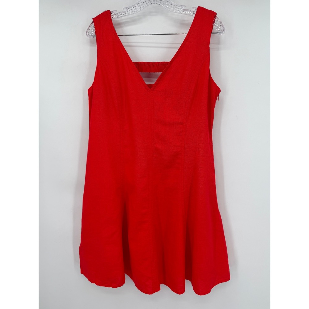 Bailey 44 Red Linen Blend V-Neck Cutout Back Fit & Flare Mini Dress Womens L